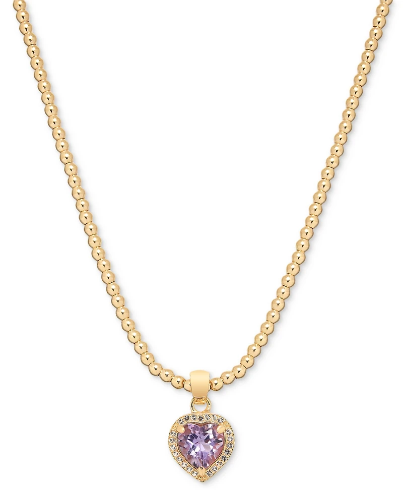 Macy's Amethyst (1 ct. t.w.) & White Topaz (1/4 ct. t.w.) Heart Bead Link 18" Pendant Necklace in 14k Gold-Plated Sterling Silver