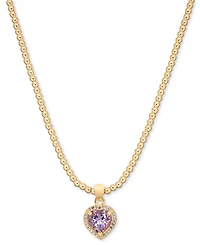 Macy's Amethyst (1 ct. t.w.) & White Topaz (1/4 ct. t.w.) Heart Bead Link 18" Pendant Necklace in 14k Gold-Plated Sterling Silver