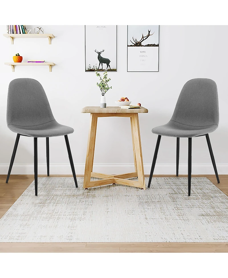 Gymax Dining Chairs Set of 4 Upholstered Fabric Chairs W/Metal Legs for Living Room