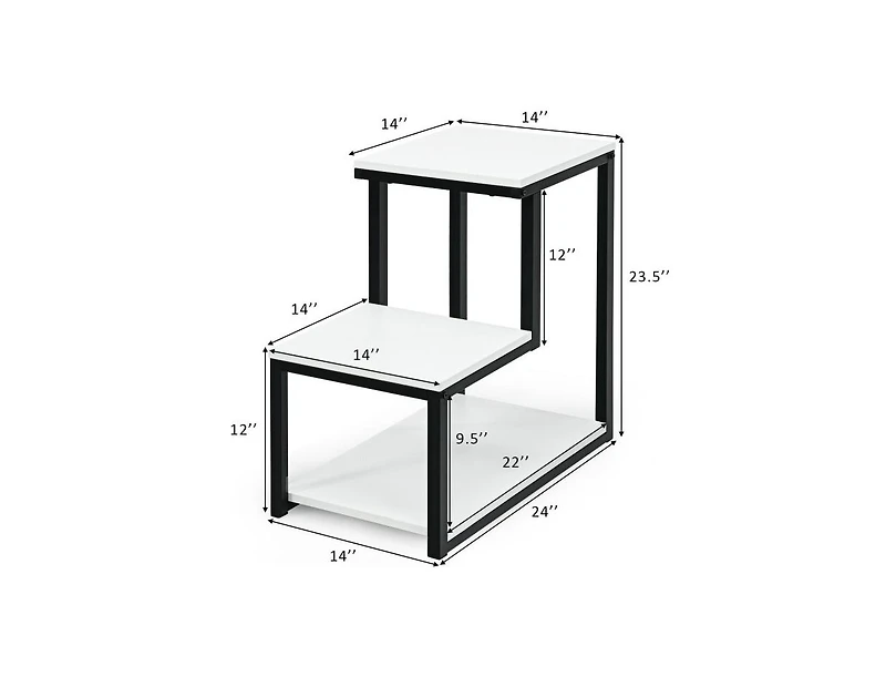 Gouun 3-Tier Ladder-Shaped Chair Side Table with Storage Shelf