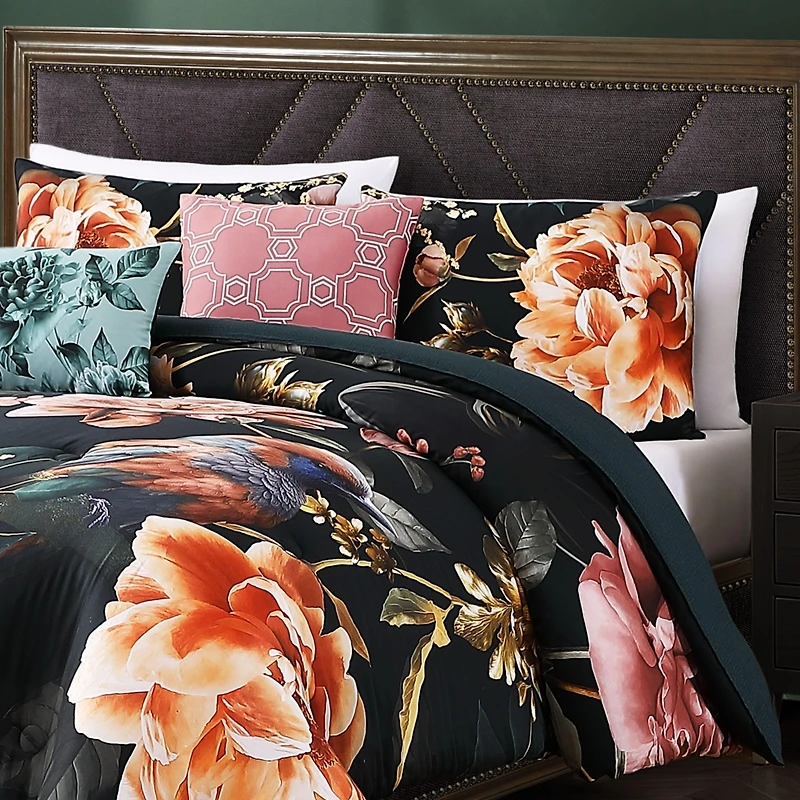 Bebejan Botanical Birds Bedding 200 Thread Count 100% Cotton Sateen 5 Piece Queen Size Reversible Comforter Set