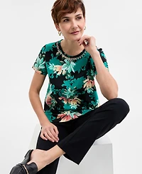 Jm Collection Women's Embellished Cotton Polished T-Shirt, Exclusively at Macys