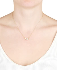 Crystal Multicolor Butterfly Pendant Necklace 14k Gold-Plated Sterling Silver, 16" + 2" extender