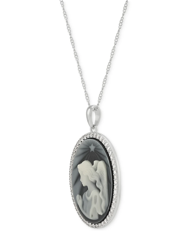 Shining Star Angel Cameo & Created White Sapphire (5/8 ct. t.w.) Pendant Necklace in Sterling Silver, 18" + 2" extender