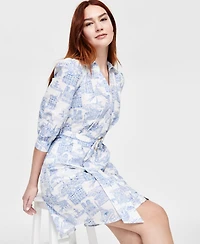 Women's Belted Button-Front Knee length Dress