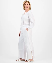 Jm Collection Petite Gauze Split-Hem Wide-Leg Pants, Exclusively at Macy's
