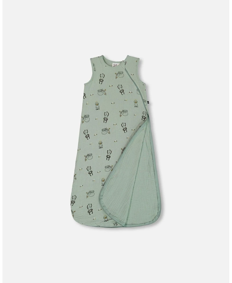 Deux par Baby Boys Printed Muslin Sleep Sack Sage Monkey - Infant|Toddler