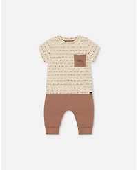Deux par Deux Baby Boys Printed Organic Cotton Top And Pant Set Brown, Beige, And Monkey