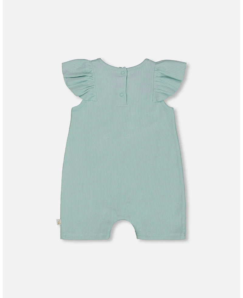Deux par Baby Girls Organic Cotton Romper With Frills Light Blue