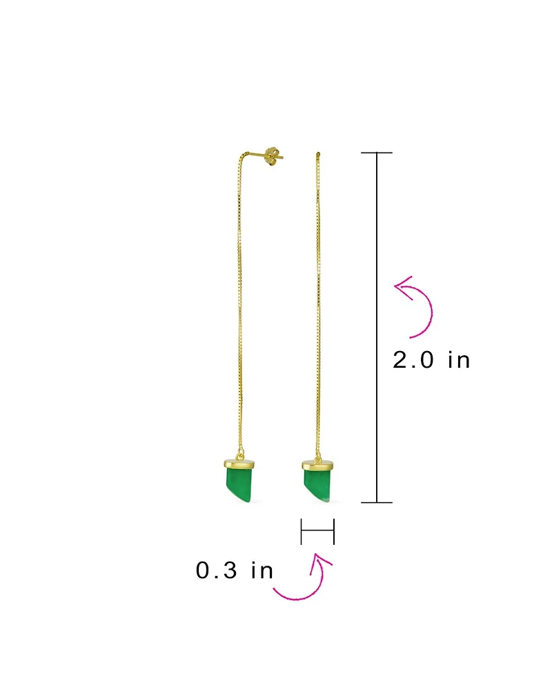 Bling Jewelry Protection Amulet Italian Horn Dangle Earrings Natural Green Jade and Gold Plated Silver