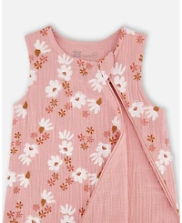 Deux par Deux Baby Girls Printed Muslin Sleep Sack Pink And White Flowers - Infant|Toddler