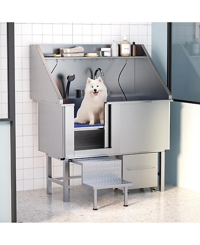 50 in. Dog Washing Station with Sink, Storage, Drawer and Ladder