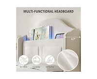 gaomon Upholstered Twin Bed Frame with Led Lights, Velvet Platform Bed Frame with Wing Back Storage Headboard, Wood Slats Support