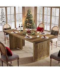 Tribesigns 63" Wood Dining Table for 4-6 People, Large Rectangular Kitchen Table with Sturdy Wooden Legs, Farmhouse Dinner Table, Rustic Brown