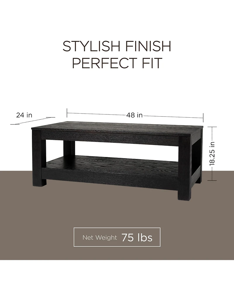 Maven Lane Paulo Wooden Coffee Table with Set of 2 Side Tables, Weathered Black