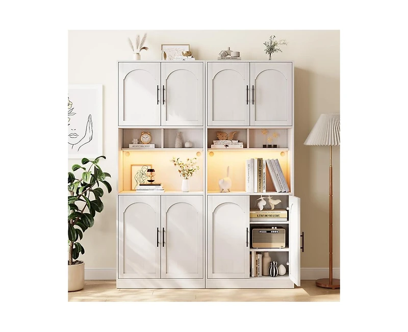 gaomon 71" Tall Kitchen Pantry Storage Cabinet, Kitchen Hutch Storage Cabinet with Led Lights, Freestanding Pantry Cabinet with Microwave Shelf