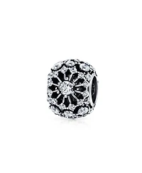Bling Jewelry White Crystal Filigree Spacer Barrel Charm Bead .925 Sterling Silver Fits European Bracelet