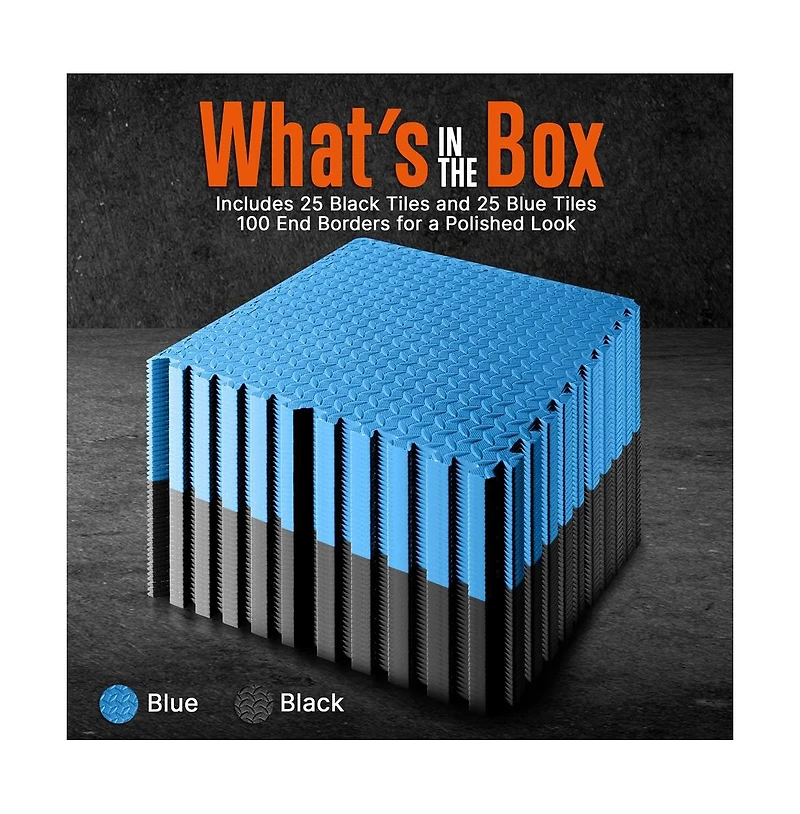 Squatz 50-Piece Puzzle Exercise Mat, Eva Foam Tiles, Blue/Black