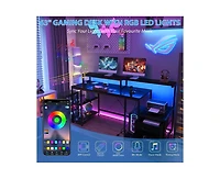 gaomon Computer Desk 63" with File Drawer, Gaming Desk with Led Light & Power Outlets, Home Office Desk with Printer Space