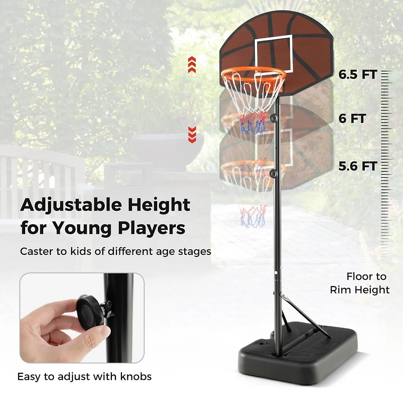 Kuyotq Basketball Hoop 5.6-6.5 Ft Height Adjustable for Kids with Shatterproof Backboard