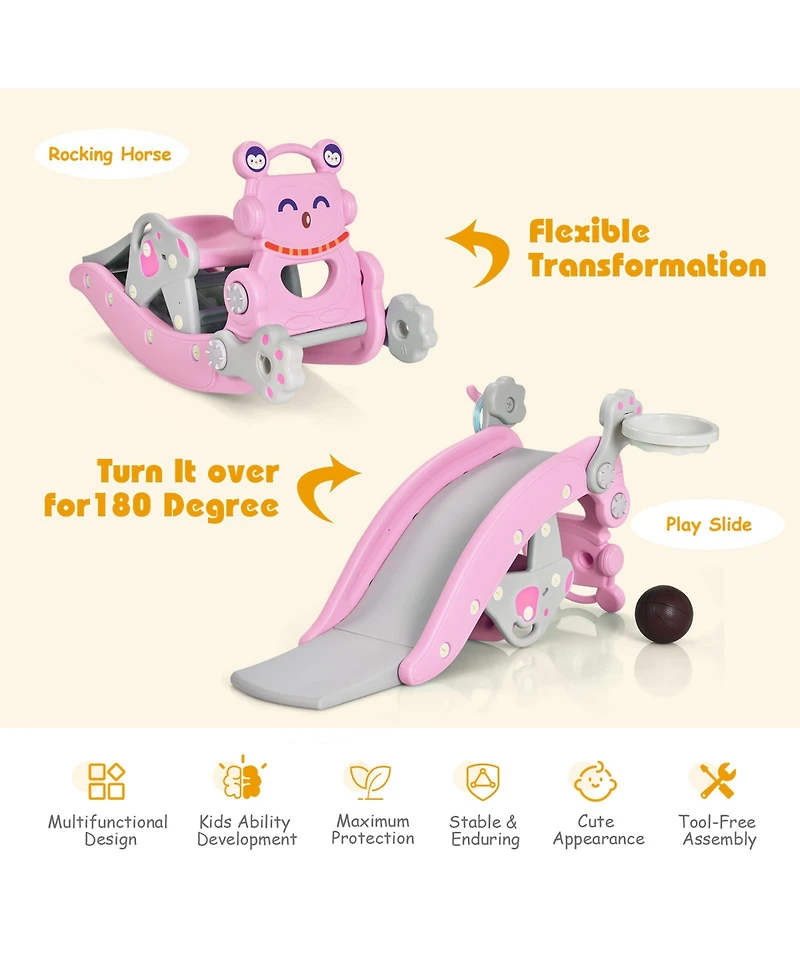 Kuyotq 4-in-1 Rocking Horse and Slide Set for Kids
