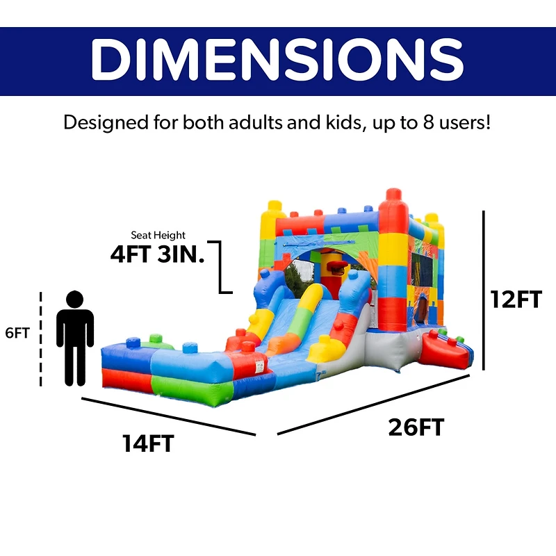HeroKiddo Block Party Inflatable Water Slide Bounce House Combo with Splash Pool (with Air Blower), Commercial Grade, 100% Pvc Vinyl, for Kids and Adu