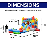 HeroKiddo Block Party Inflatable Water Slide Bounce House Combo with Splash Pool (with Air Blower), Commercial Grade, 100% Pvc Vinyl, for Kids and Adu