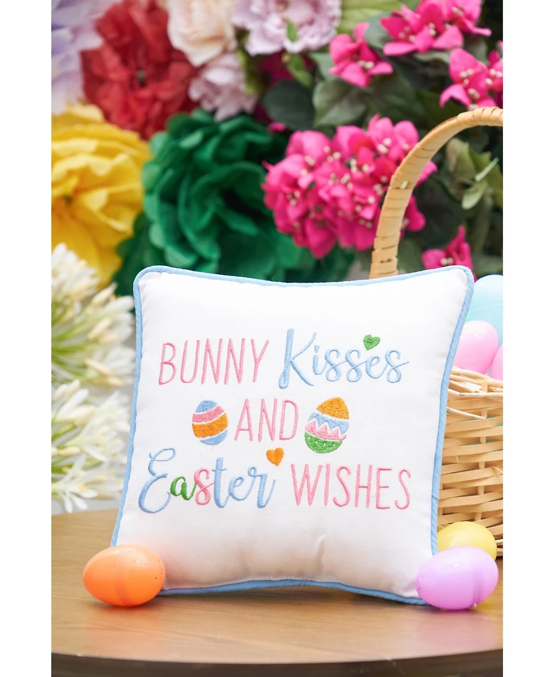 10" x 10" Easter "Bunny Kisses & Easter Wishes" Embroidered Small/Petite Spring Themed Accent Throw Pillow