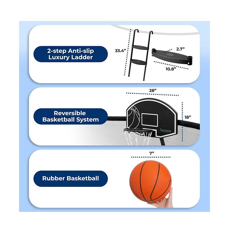 SereneLife 10ft Pumpkin Trampoline with Inner Enclosure, Ladder, and Basketball Hoop for Kids