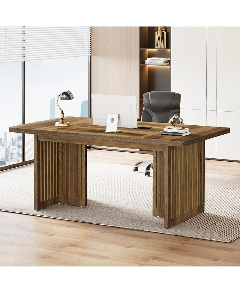 Tribesigns 63-Inch Executive Desk, Large Computer Desk with Sturdy Wood Legs & Thickened Tabletop, Mid-Century Modern Study Writing Table