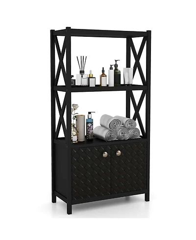 Bathroom Storage Cabinet with Open Shelves & Double Doors Modern Organizer