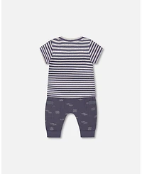Deux par Deux Baby Boys Organic Cotton Top And Muslin Pant Set Striped Navy