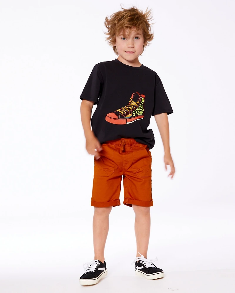 Deux par Deux Toddler Boys Cotton Graphic Tee Black And Red Shoe - Toddler|Child