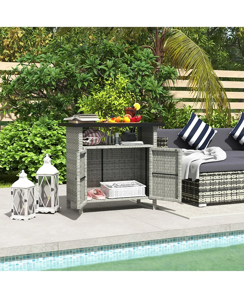 Outsunny Wicker Storage Cabinet, Outdoor Buffet Dark