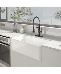 Casainc 33inch L x 18inch W Single Bowl Fireclay Farmhouse Kitchen Sink with Sink Grid