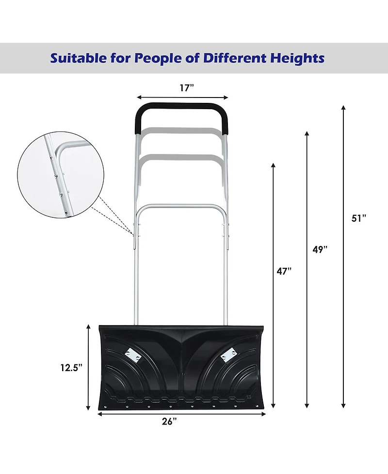 Mecale Rolling Snow Pusher Shovel with Adjustable Handle