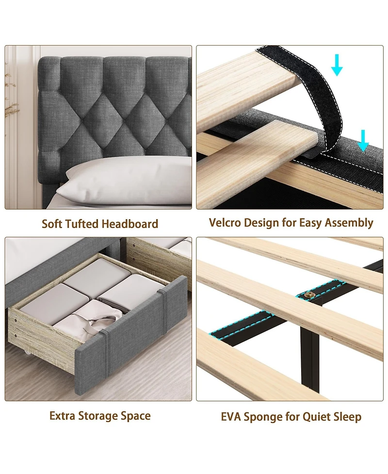 gaomon Full Size Bed Frame with 2 Storage Drawers
