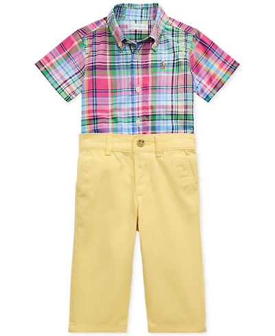 Polo Ralph Lauren Baby Boys Plaid Poplin Shirt & Chino Pants Set