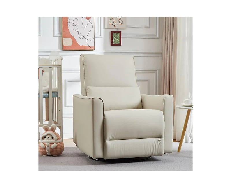 gaomon 360°Swivel Rocking Recliner Chair, Glider Upholstered Faux Leather Reclining, Manual Chair with Lumbar Support, Nu