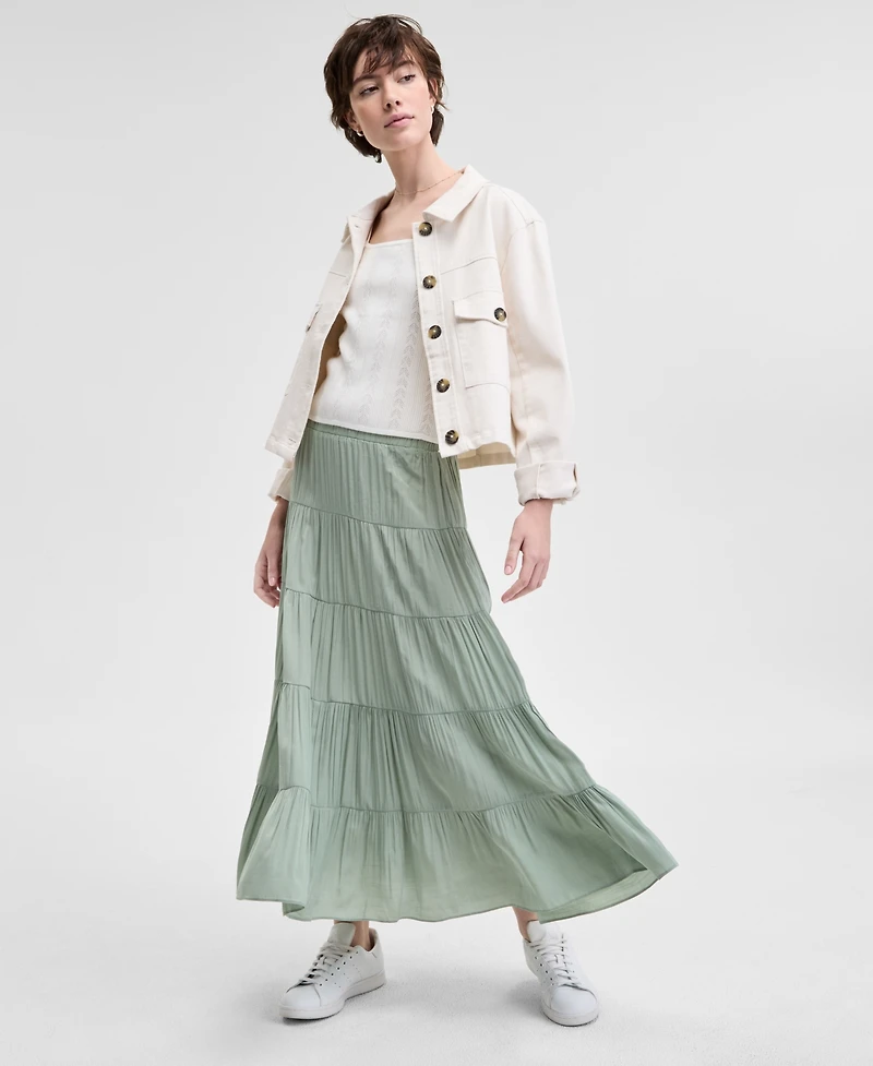 And Now This Women's Pull-On Tiered Maxi Skirt