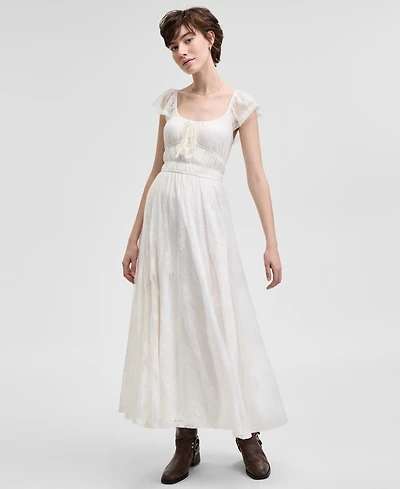 And Now This Women's Scoop-Neck Ruffle-Sleeve Maxi Lace Dress, Created for Macy's