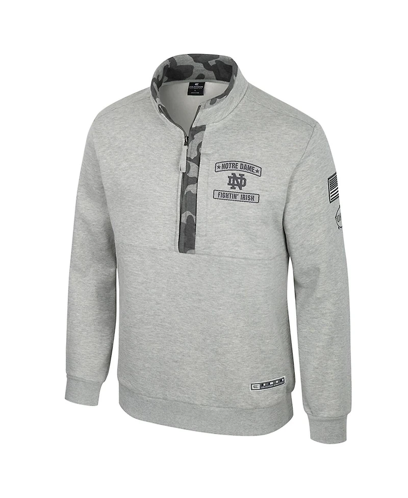 Colosseum Men's Heather Gray Notre Dame Fighting Irish Oorah Oht Military Appreciation Fleece Quarter-Zip Jacket
