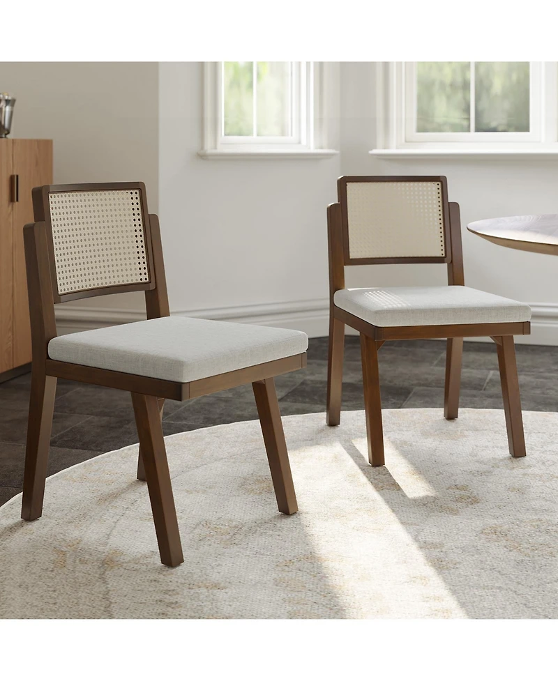 Hulala Home Bert Modern Dining Chair with Woven Rattan Backrest and Solid Wood Legs