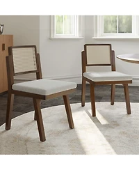 Hulala Home Bert Modern Dining Chair with Woven Rattan Backrest and Solid Wood Legs