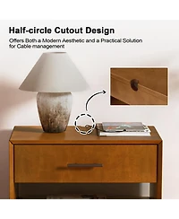 Hulala Home Zulema Mid-Century Modern 2-Drawer Nightstand with Built-In Outlets and Hidden Drawer