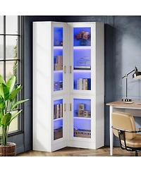 Tribesigns 70.9" Tall Bookcase with Led Light, Modern 5-Tier Bookshelf Display Cabinet with 4 Acrylic Doors, L-Shaped Corner Storage Cabinet