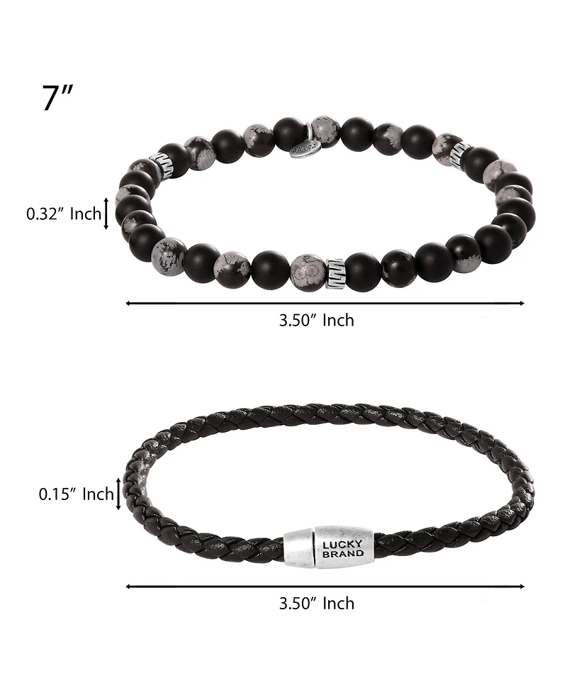 Lucky Brand Matte Black Onyx, Snowflake Obsidian Stretch Bead & Magnetic Cord Bracelet Set - 2 Piece