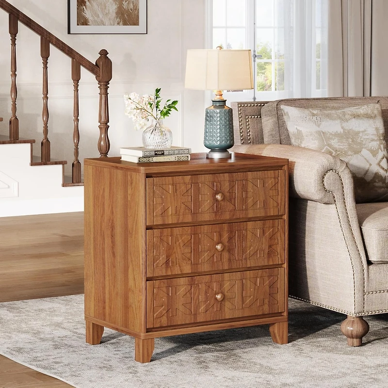 Tribesigns Nightstand with Drawers, Traditional Side Table with 3 Drawers, Tall Wood Bedside Table for Bedroom, Dorm and Small Spaces