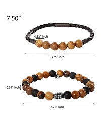 Lucky Brand Tiger s Eye, Black Onyx, Picture Jasper Stretch Bead & Magnetic Cord Bracelet Set - 2 Piece
