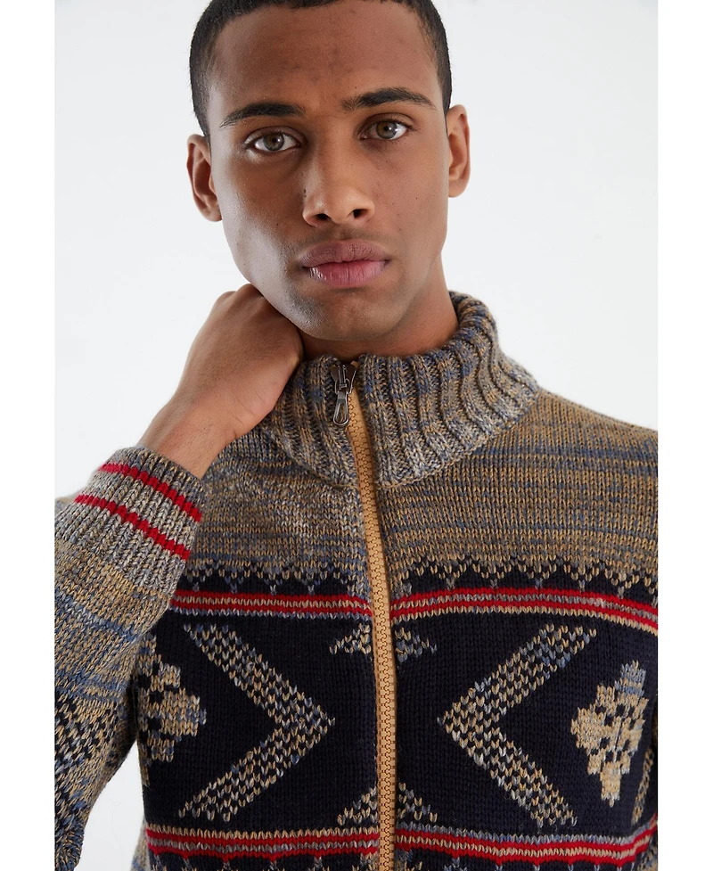 Leif Nelson Men's Men s Knit Jacket with Zipper, Norwegian Pattern